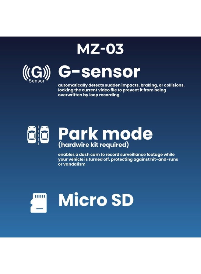 كاميرا سيارة داش كام ثلاثية العدسات بدقة 4K Ultra HD مع شاشة IPS مقاس 2.9 بوصة وواي فاي ومراقبة الركن والتحكم عبر التطبيق - Image 2