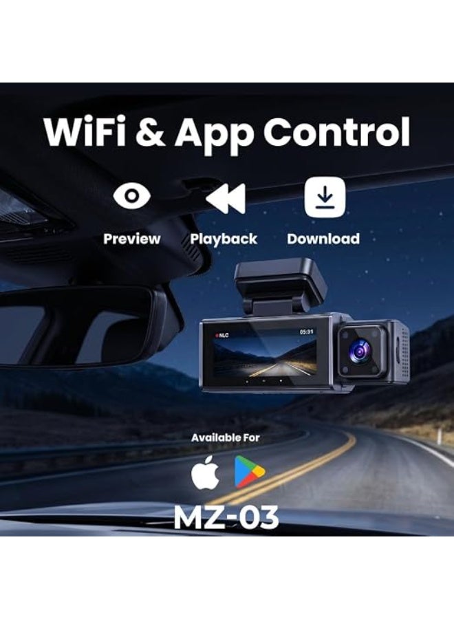كاميرا سيارة داش كام ثلاثية العدسات بدقة 4K Ultra HD مع شاشة IPS مقاس 2.9 بوصة وواي فاي ومراقبة الركن والتحكم عبر التطبيق - Image 5