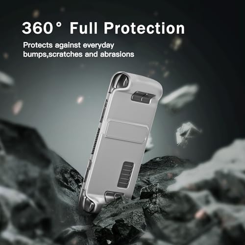 bibuks Steam Deck CaseSteam Deck OLED Protective CaseNonSlip Skin Protective Shell AccessoriesSteam Deck Case with Kickstand 2 Screen Protector 4 Thumb Grip White - Image 3