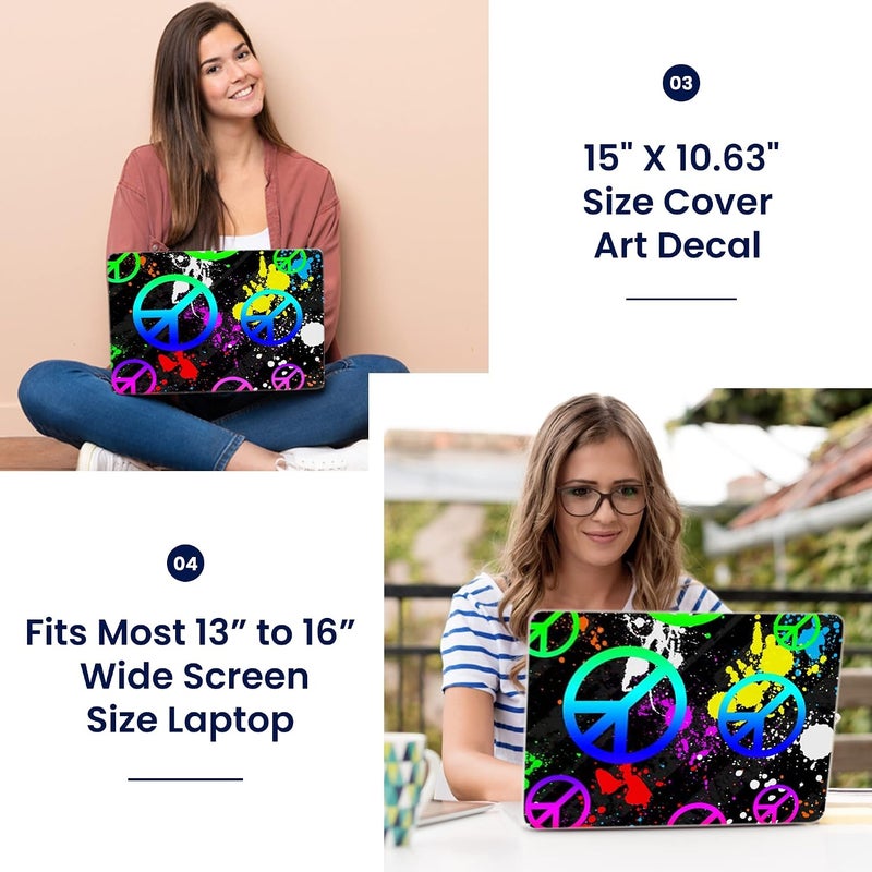 Lss 15 15.6 inch Laptop Notebook Skin Sticker Cover Art Decal Fits 13.3" 14" 15.6" 16" HP Dell Lenovo Apple Asus Acer Compaq (Free 2 Wrist Pad Included) Peace Signs - Image 3