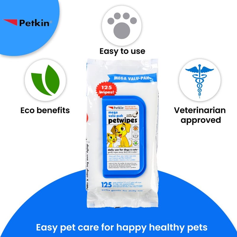 Petkin Mega Valu-Pak Pet Wipes, 125 Wipes - Pet Wipes for Dogs & Cats - for Face, Paws, Ears, Body & Eye Area - Super Convenient Dog Cleaning Wipes - Image 4