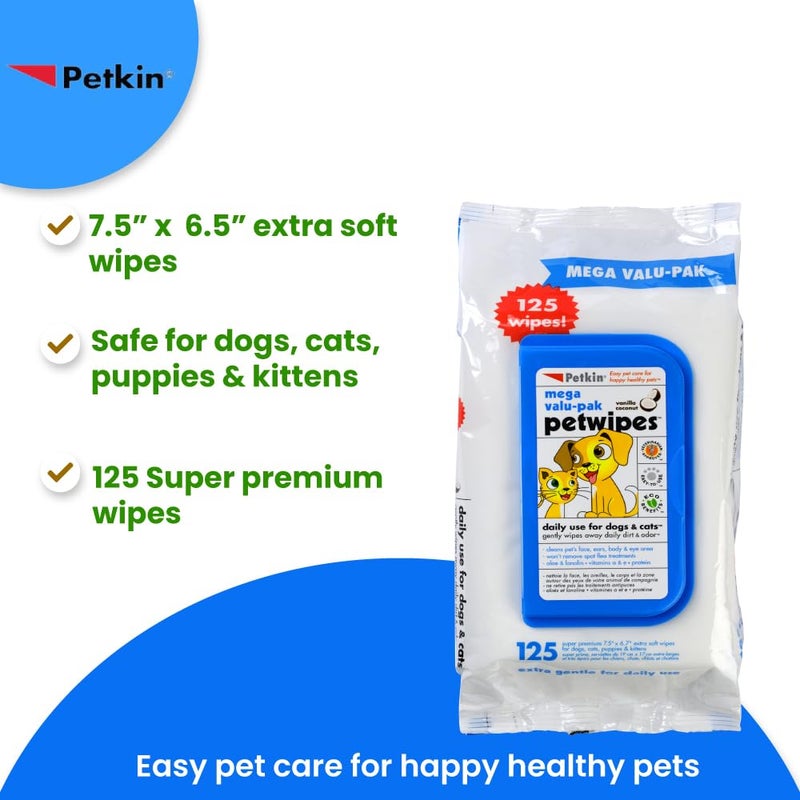 Petkin Mega Valu-Pak Pet Wipes, 125 Wipes - Pet Wipes for Dogs & Cats - for Face, Paws, Ears, Body & Eye Area - Super Convenient Dog Cleaning Wipes - Image 3