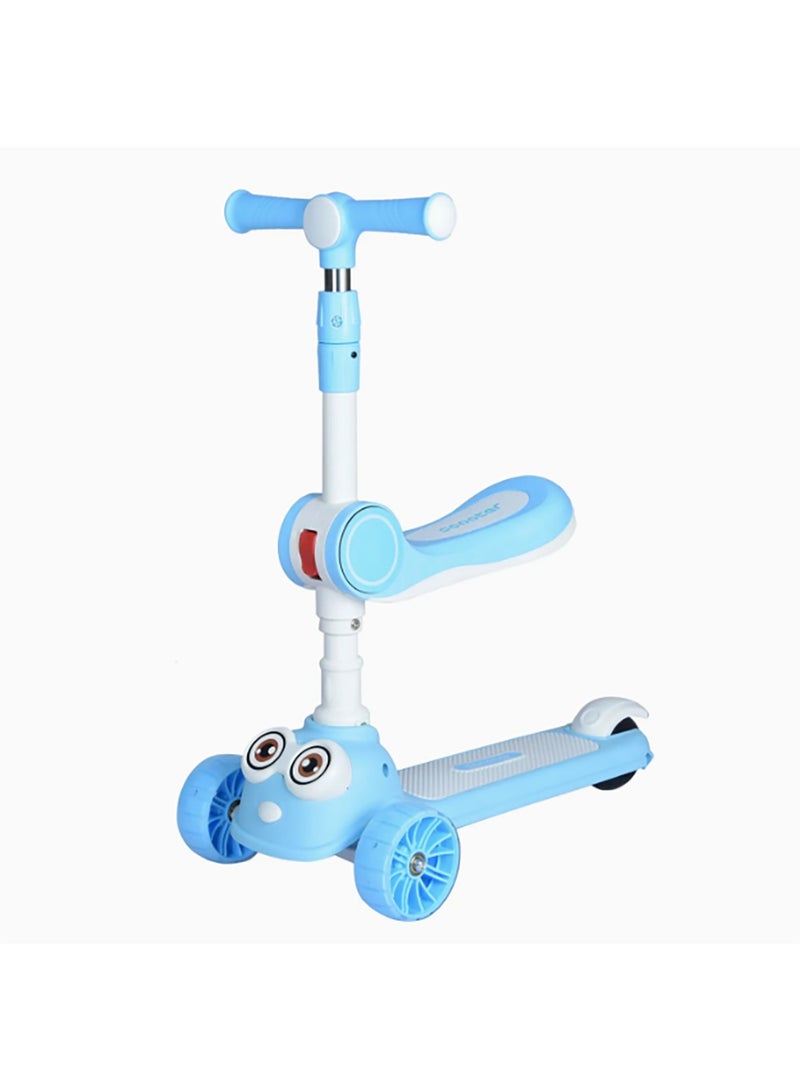 Entiq Toddler Scooter for Kids Ages 3-12 Years Old Boy Girl with 3 Wheel LED Lights, Extra-Wide Childrens Foldable Kick Scooter Kids Ages 3-12 with 4 Adjustable Height and Lean-to-Steer (Blue)