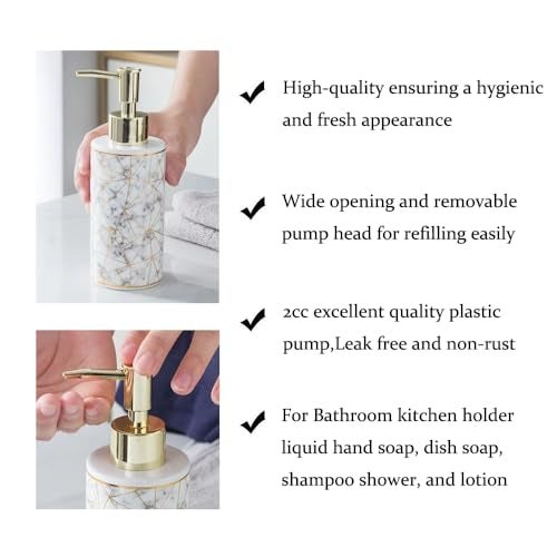 AORTULL Ceramic Gold Soap Dispenser,10OZ Refill Hand Dish Liquid Soap Pump Dispenser for Bathroom Kitchen - Image 3