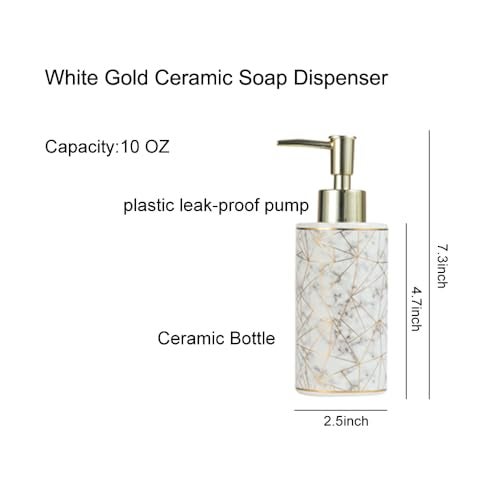 AORTULL Ceramic Gold Soap Dispenser,10OZ Refill Hand Dish Liquid Soap Pump Dispenser for Bathroom Kitchen - Image 2