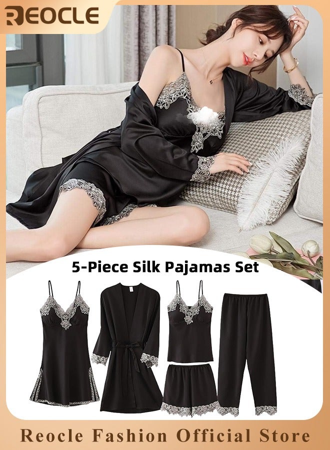 REOCLE Women's Pajama Sets 5-Pack Silk Pajamas Comfortable Skin-friendly Sleepwear Loungewear Satin Pajamas Sets for Women  - Image 1