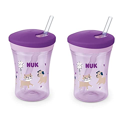 NUK Evolution Straw Cup (Purple Cat & Dog) - Image 1