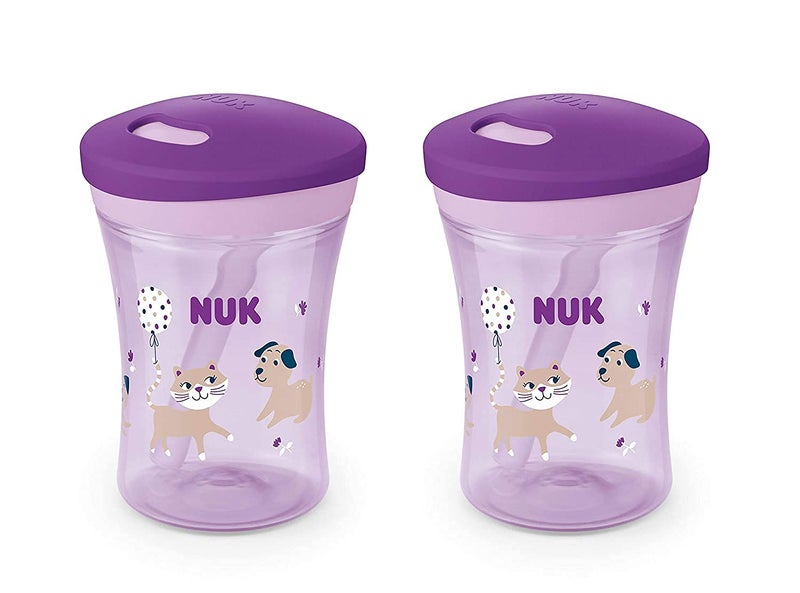 NUK Evolution Straw Cup (Purple Cat & Dog) - Image 2
