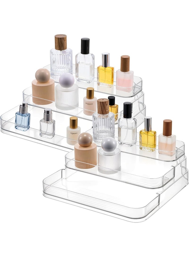 3-Tier Acrylic Display Shelf, Vanity Organizer Stand for Perfume, Makeup, Cosmetics, Cupcakes, Plastic Figures, Multi-Functional Transparent Display Risers for Home, Bathroom, Office, and Retail, Elegant and Space-Saving Organizer-Clear - Image 1