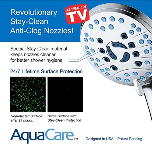 Hotel Spa AquaCare High Pressure 8-Mode Handheld Shower Head - Anti-clog Nozzles, Built-in Power Wash to Clean Tub, Extra Long 6 ft. Stainless Steel Hose, Wall & Overhead Brackets - Image 3