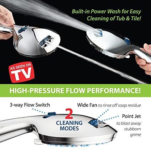 Hotel Spa AquaCare High Pressure 8-Mode Handheld Shower Head - Anti-clog Nozzles, Built-in Power Wash to Clean Tub, Extra Long 6 ft. Stainless Steel Hose, Wall & Overhead Brackets - Image 5