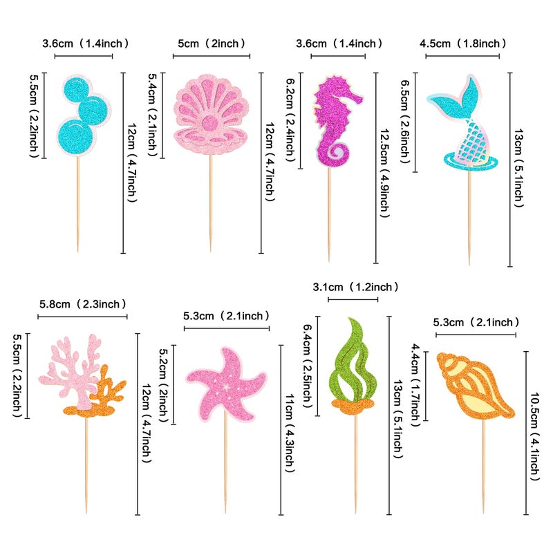 Ercadio 24 pcs Glitter Mermaid Cupcake Toppers Picks Starfish Shell Mermaid Tail Cake Under the Sea Beach Cake Decoration Birthday Cupcake Toppers Party Supplies for Girl Baby Shower - Image 2