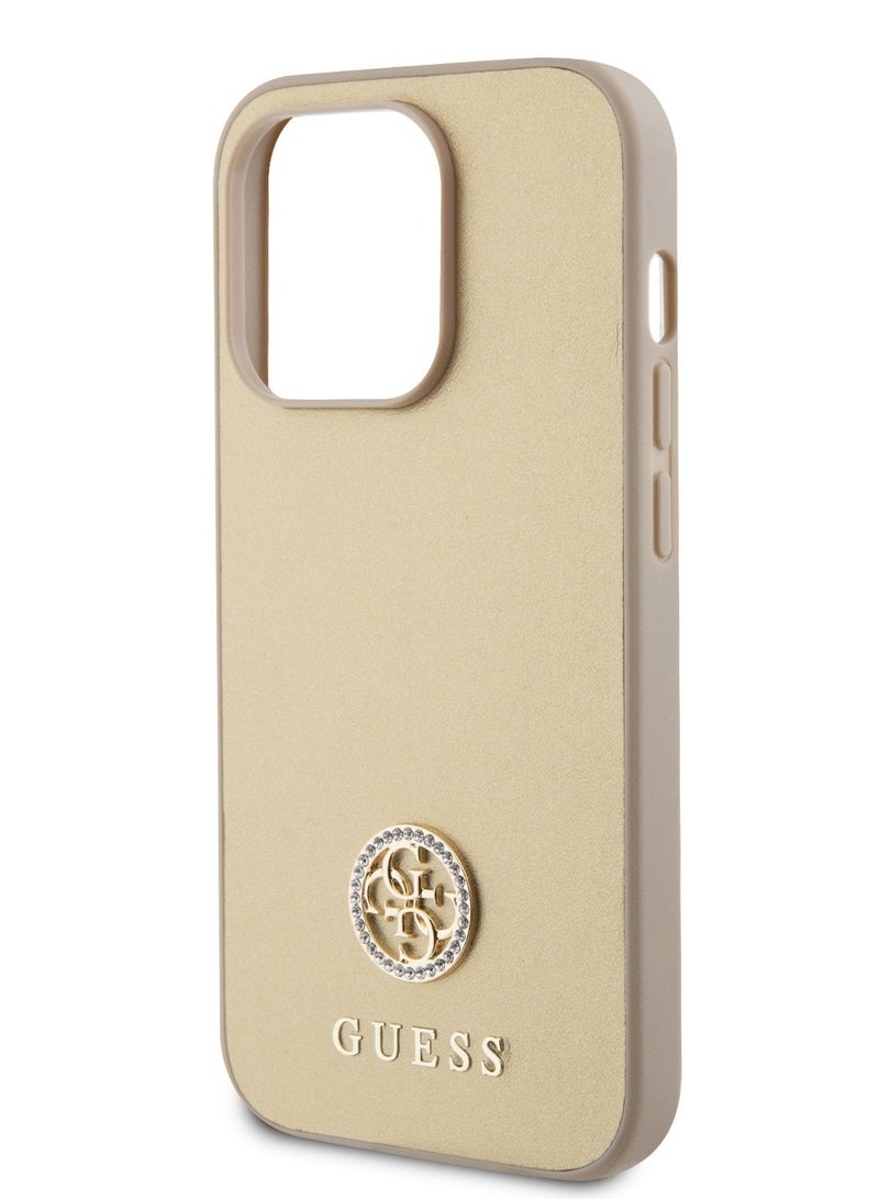 GUESS PU Case with Metal 4G Strass Logo for iPhone 15 Promax - Gold - Image 4
