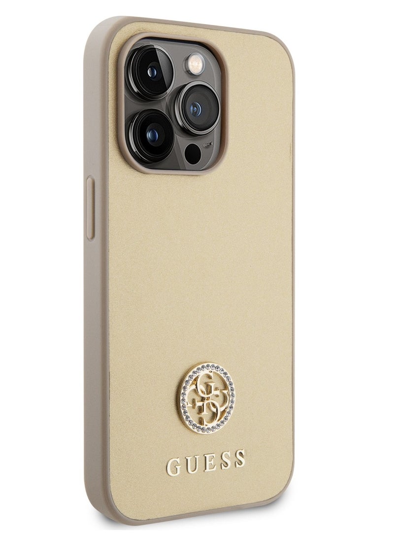 GUESS PU Case with Metal 4G Strass Logo for iPhone 15 Promax - Gold - Image 2