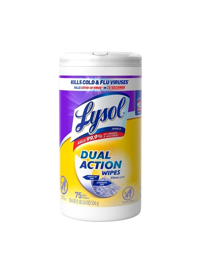 Lysol Dual Action Disinfectant Wipes, Multi-Surface Antibacterial Scrubbing Wipes, For Disinfecting and Cleaning, Citrus Scent, 75ct  - Image 1