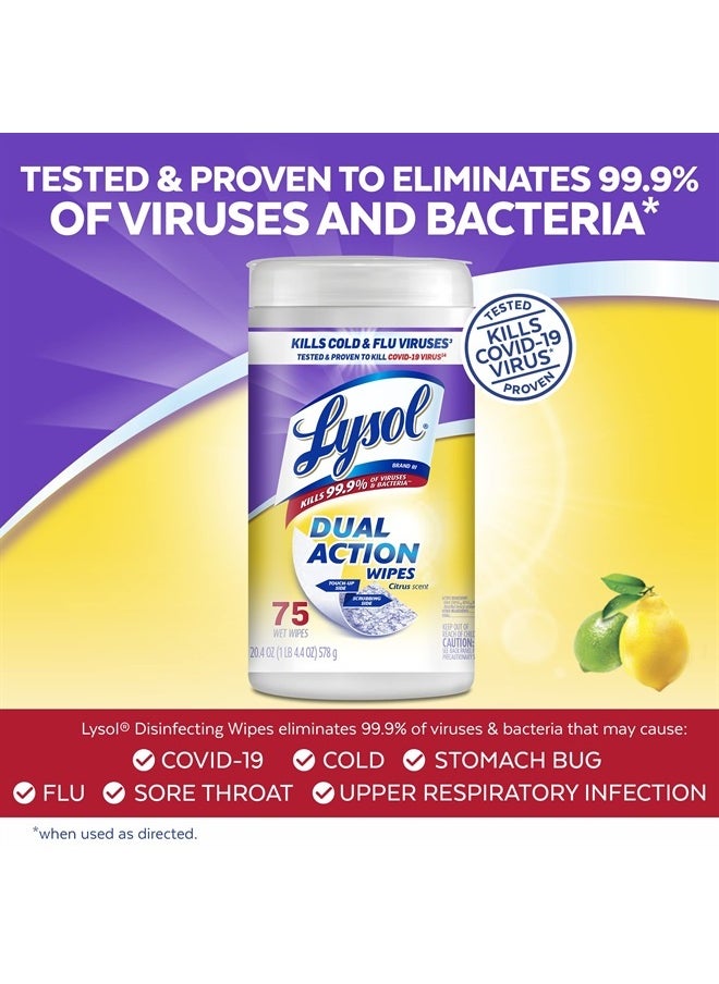 Lysol Dual Action Disinfectant Wipes, Multi-Surface Antibacterial Scrubbing Wipes, For Disinfecting and Cleaning, Citrus Scent, 75ct  - Image 2