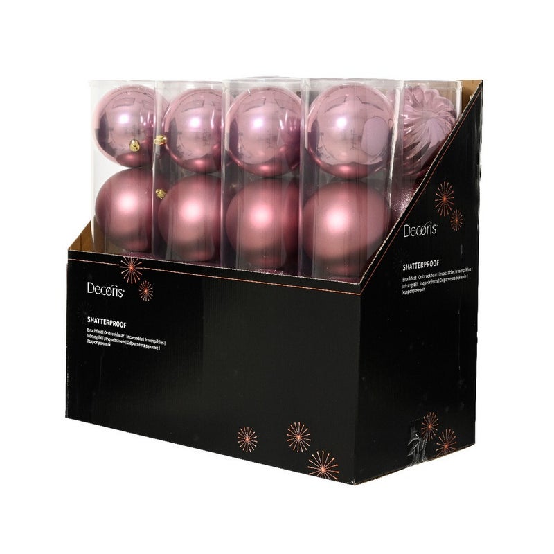 Kaemingk Vintage Pink Christmas Baubles Polystyrene Ornaments Mix of Glossy, Matte & Shiny for Indoor & Outdoor Xmas Tree Decoration Balls– 4 Pack 14cm - Image 3