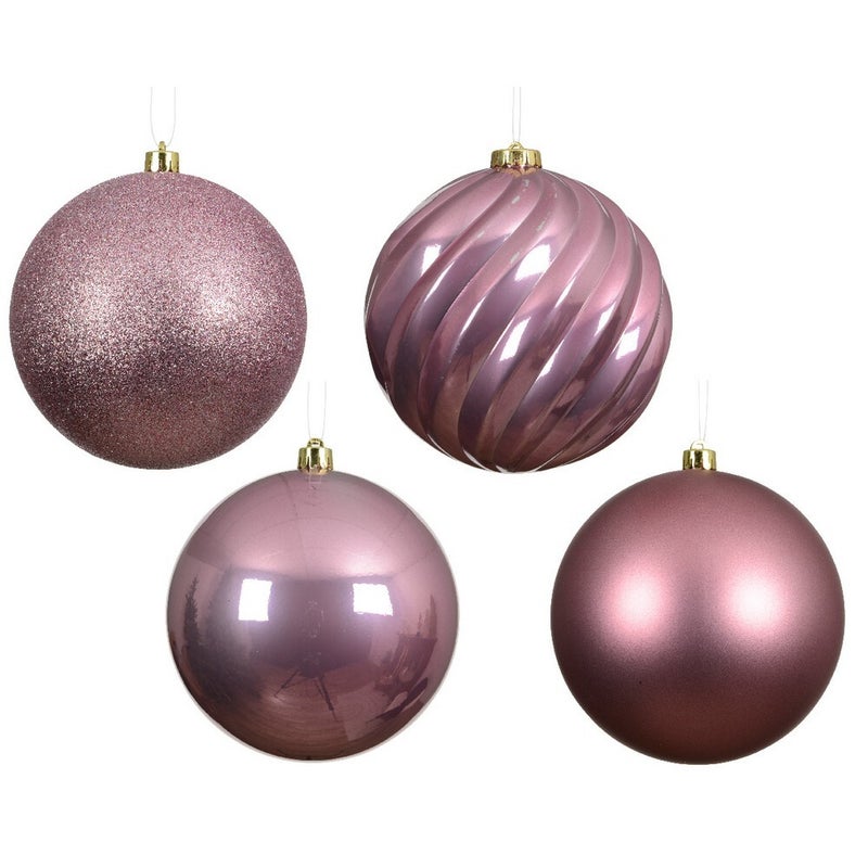 Kaemingk Vintage Pink Christmas Baubles Polystyrene Ornaments Mix of Glossy, Matte & Shiny for Indoor & Outdoor Xmas Tree Decoration Balls– 4 Pack 14cm - Image 2
