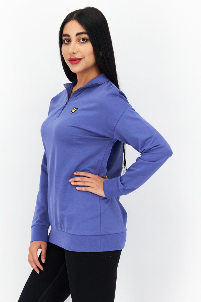 Lyle & Scott Women High Neck  Brand Logo Sweatshirt, Blue - Image 3