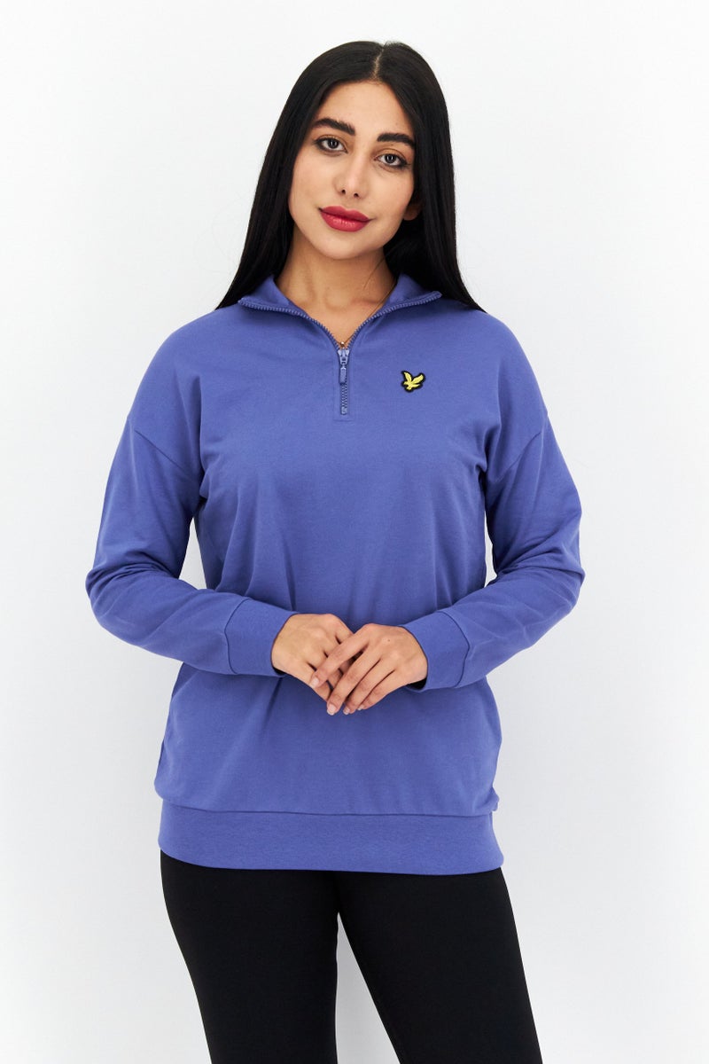 Lyle & Scott Women High Neck  Brand Logo Sweatshirt, Blue - Image 1