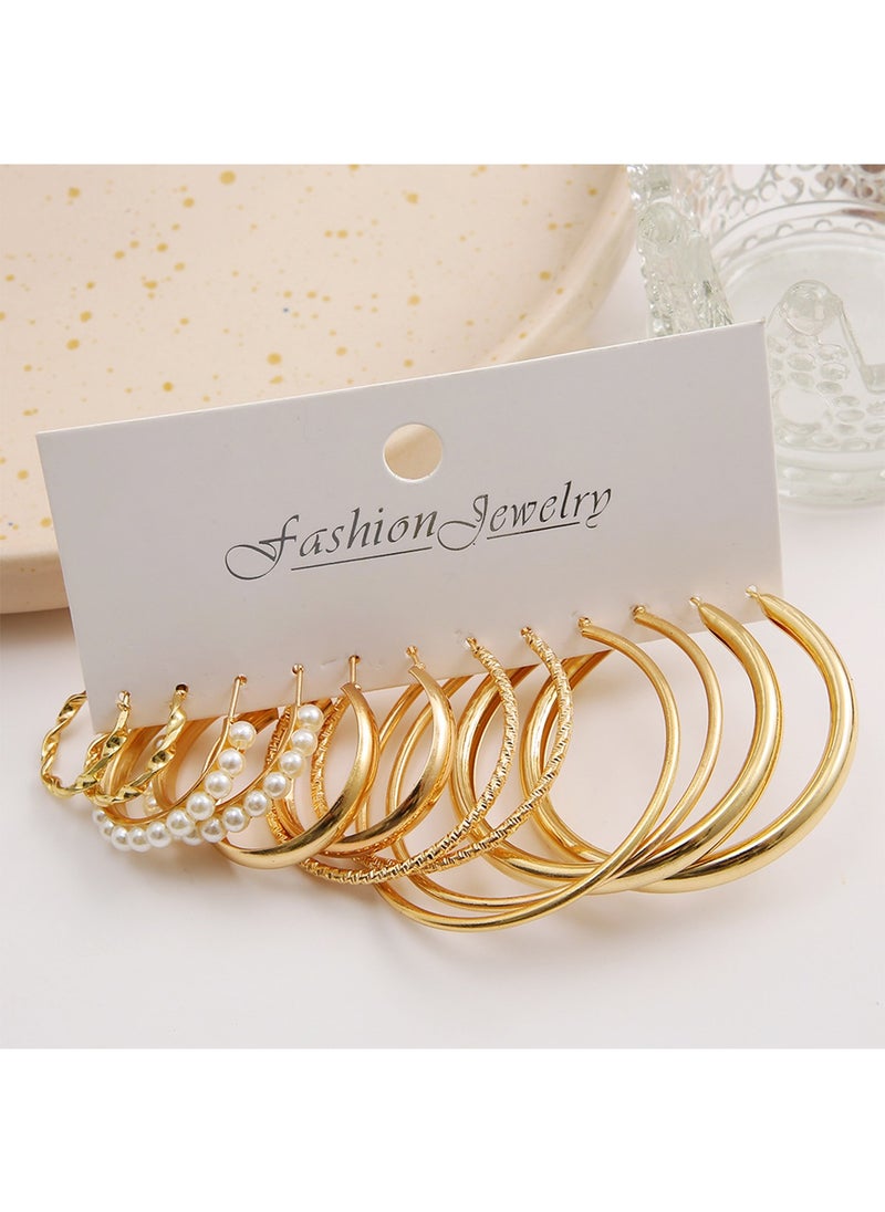 Generic - 6 Pairs Earrings for Women, Girl, Lady Lightweight Gold Alloy Pearl Stud Ear pendants Earrings Fashion Geometric Statement Dangle Drop Earrings for Couple Gift Women Gift Metal Earrings - Image 1