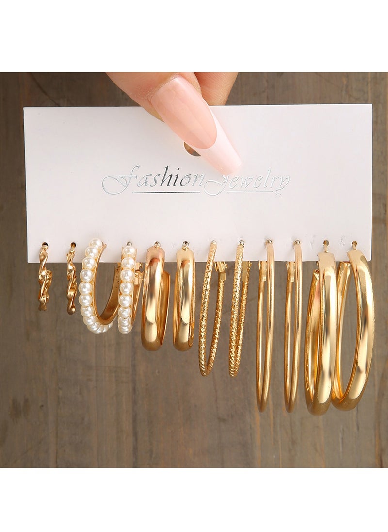 Generic - 6 Pairs Earrings for Women, Girl, Lady Lightweight Gold Alloy Pearl Stud Ear pendants Earrings Fashion Geometric Statement Dangle Drop Earrings for Couple Gift Women Gift Metal Earrings - Image 1