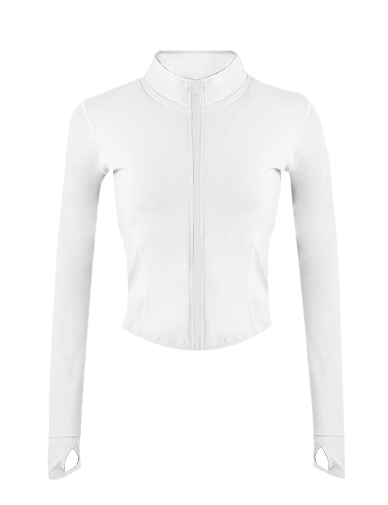 UANEO Workout Tops for Women Cropped Workout Jackets for Women Yoga Athletic Jacket (White-L) - Image 1
