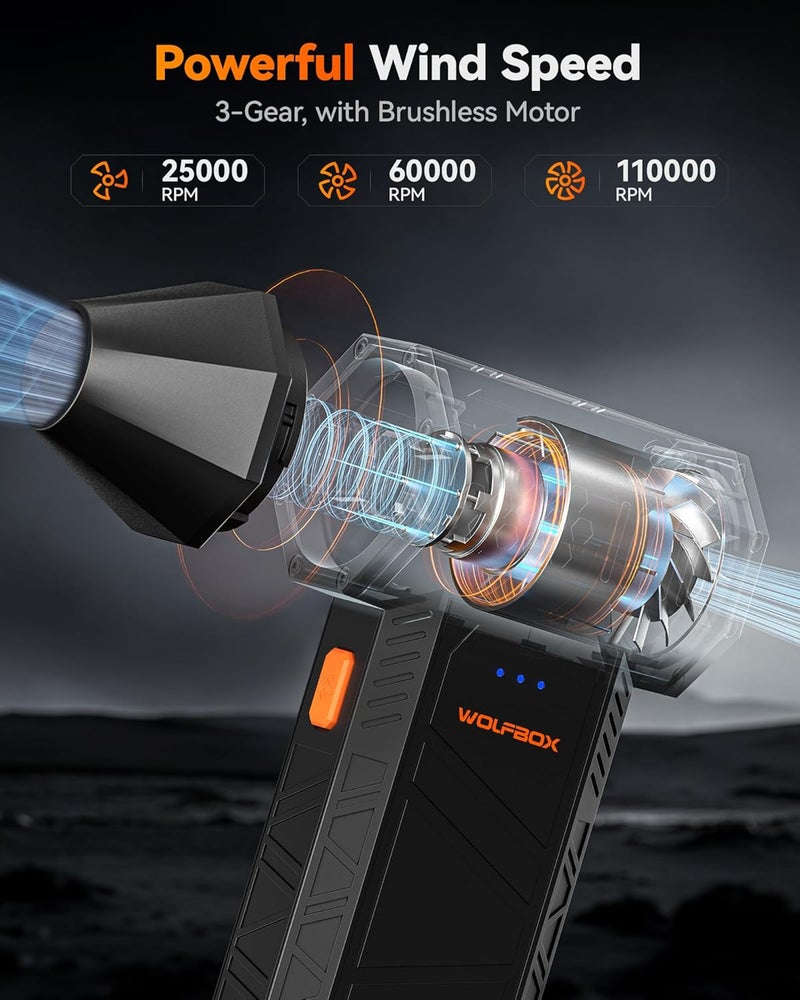 WOLFBOX MF50 Cordless Electric Air Duster with 110000RPM Super Power, 3-Gear Adjustable Mini Blower and Fast Charging, for Dust Blowing on Computer, Keyboard, House, Car and Outdoor - Image 2