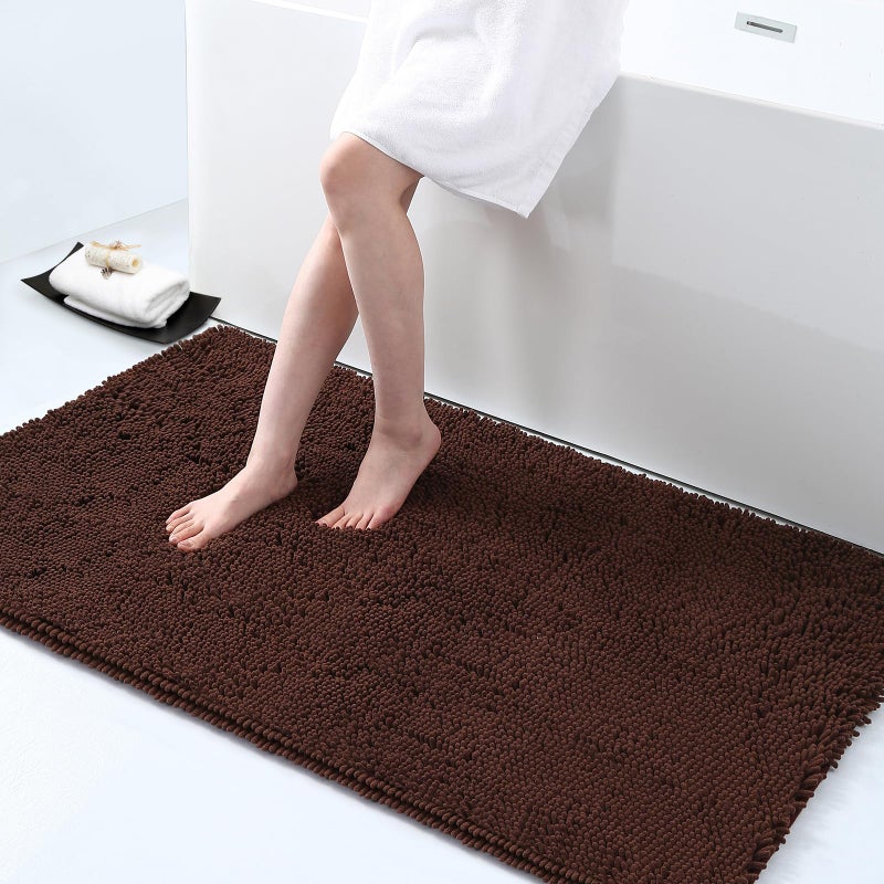 Smiry Luxury Chenille Bathroom Rugs 47x24 Extra Soft and Absorbent Shaggy Bath Mat Machine Washable NonSlip Plush Carpet Runner for Tub Shower and Floor Home Decor Accessories Brown