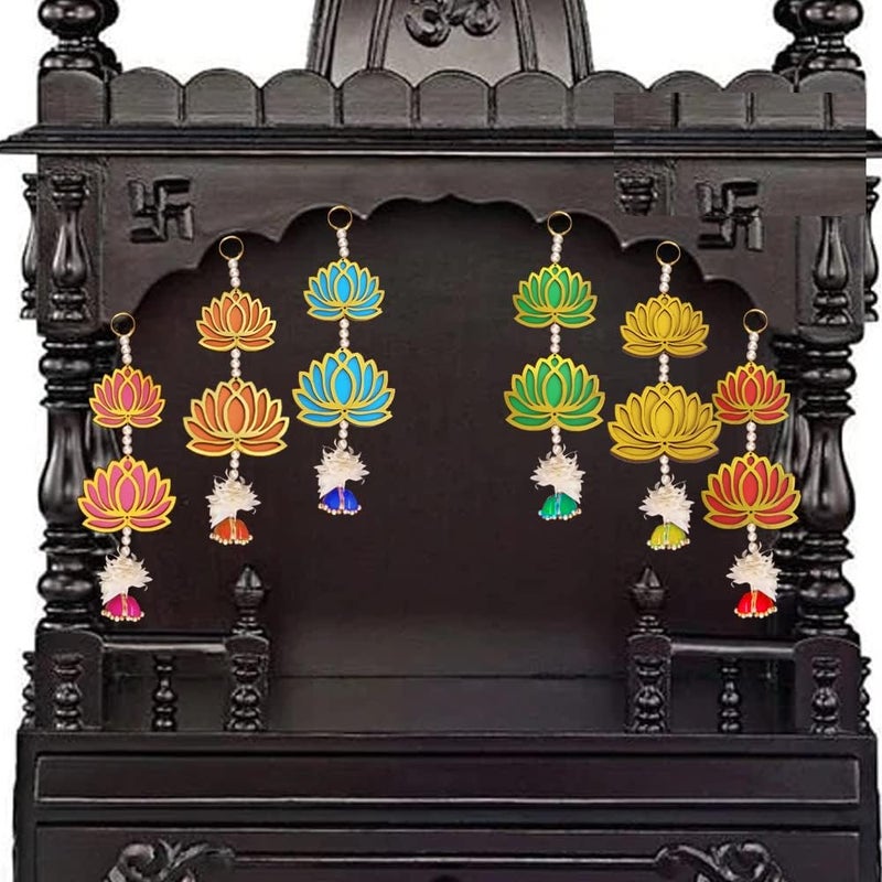 GIFT JAIPUR خشبي 6 قطع مرحلتين ألوان مختلطة لوتس بحجم مختلف جومكا جداري معبد معلق ثوران زينة عرض لديwali غانيش شاتورثي بوجا ديكور منزل المهرجان, متعدد الألوان - Image 4