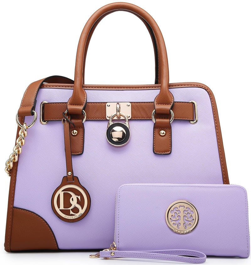 Dasein Women Handbags Top Handle Satchel Purse Shoulder Bag Hobo Bag Work Bag Set 2pcs Light Purple
