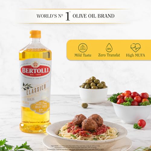 Bertolli Classico Olive Oil- Pure Olive Oil- All Purpose Cooking Oil- Mild Taste-Grilling, Roasting-Italian Brand World no 1- from The Makers of Figaro- 1L Bottle - Image 2