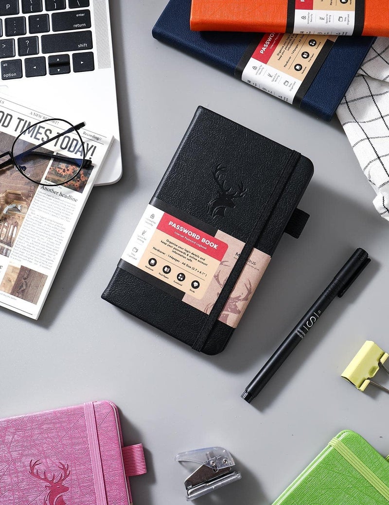 molekaus Password Book with Alphabetical Tabs Small Password Keeper with Extra Password Space to Change Password. Password Notebook for Home or Office for Internet Log In, 6.1 * 3.7in black small - Image 4