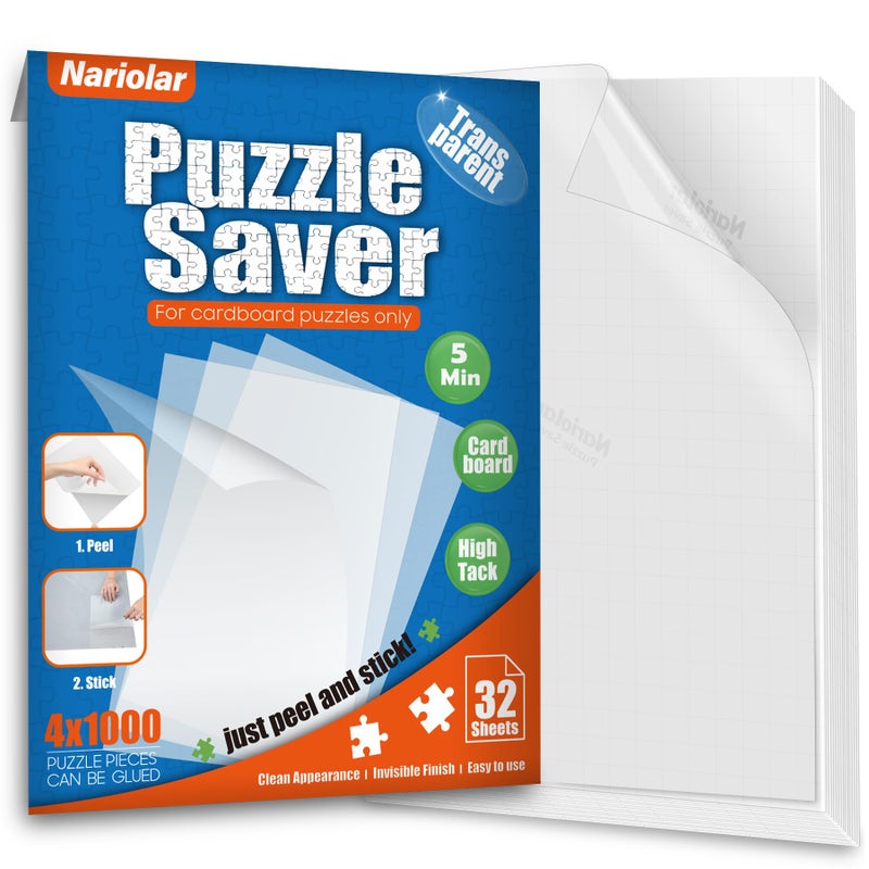 Nariolar Ultra-Adhesion Transparent Puzzle Glue Sheets, 32 Puzzle Saver Sheets for Preserving Up to 4x1000-Piece Jigsaws - Image 1