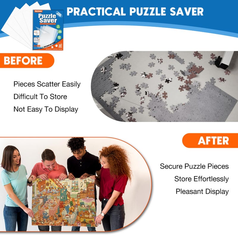 Nariolar Ultra-Adhesion Transparent Puzzle Glue Sheets, 32 Puzzle Saver Sheets for Preserving Up to 4x1000-Piece Jigsaws - Image 4