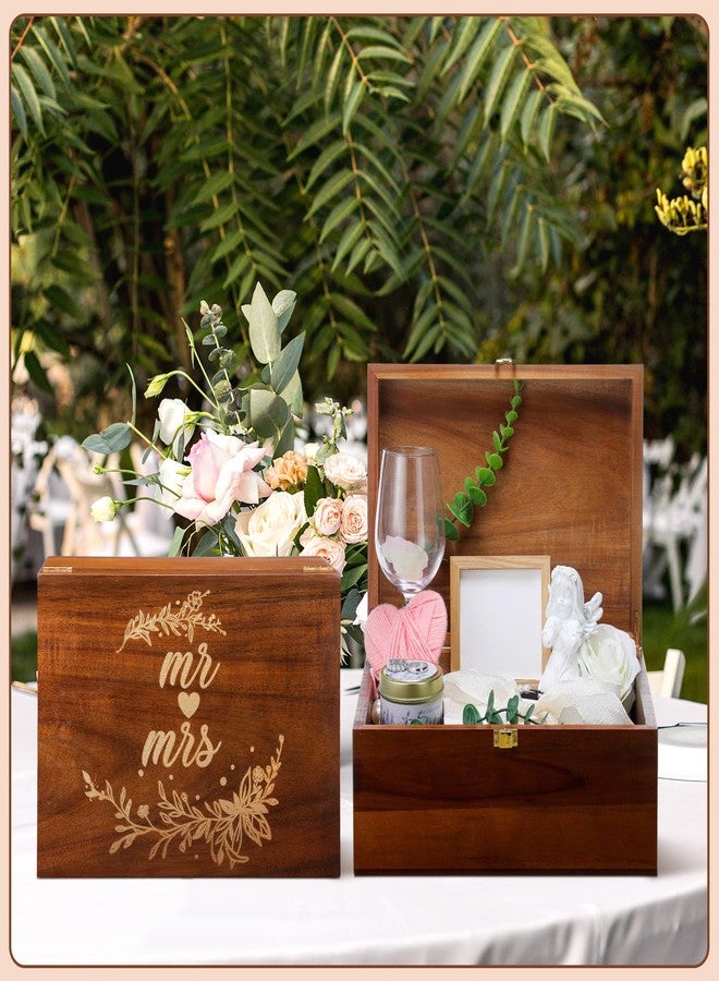 Threehoney Large Wooden Wedding Keepsake Box with Lids 12 x 9 x 5.5 Inch, Wedding Memory Storage Box Engagement Gifts for Couples Newlyweds Bridal Shower Couple Gifts(Mr&mrs) - Image 5