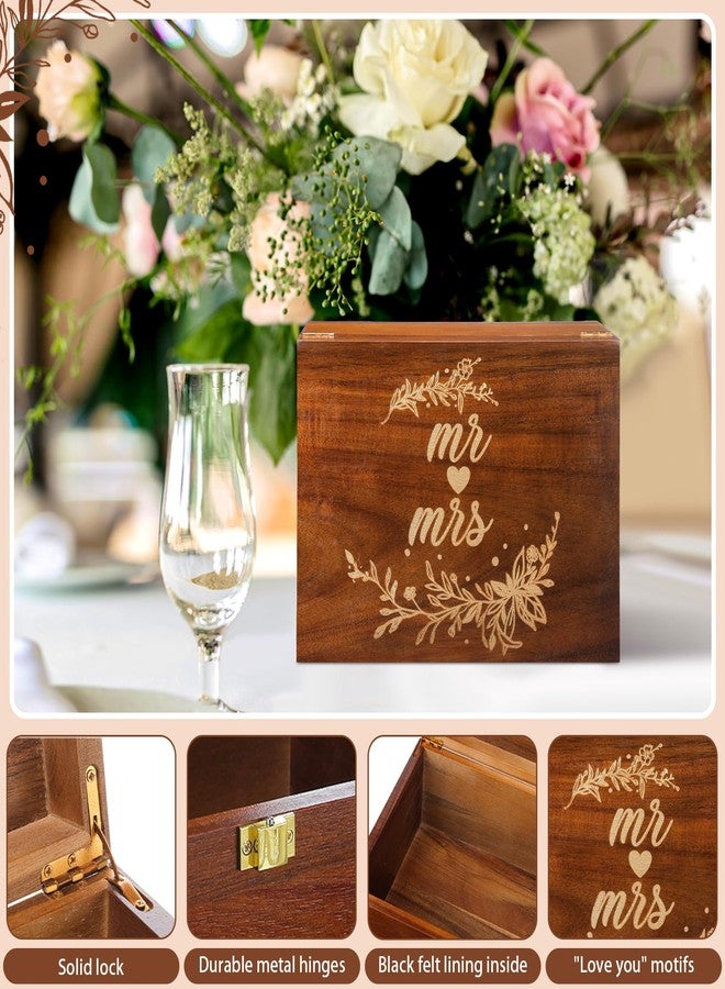 Threehoney Large Wooden Wedding Keepsake Box with Lids 12 x 9 x 5.5 Inch, Wedding Memory Storage Box Engagement Gifts for Couples Newlyweds Bridal Shower Couple Gifts(Mr&mrs) - Image 4