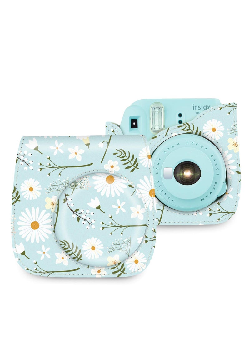 Generic Camera Bag Camera Protection Bag Vintage Floral PU Leather Camera Storage Bag with Shoulder Strap for Instax Mini 11 Fresh Green Small Daisy Camera Bag  - Image 3