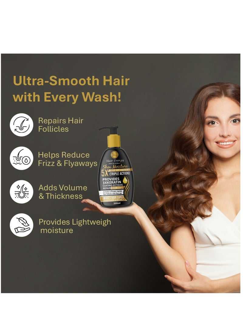 Hair Energy Hair Energy Shea Butter Conditioner | 3X Keratin Coating | Lightweight Moisture | Smoothes & Repairs Hair | Frizz Control & Color Safe | Biotin, Collagen & Keratin | Paraben-Free | 200ml  - Image 4