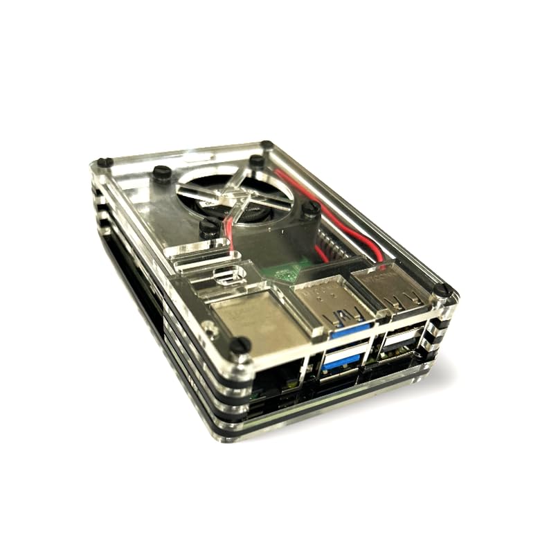 Rpi shop - Black Stripped Layer Acrylic Case for Raspberry Pi 5, with Fan and Heatsinks Compatible with Raspberry Pi 5 4GB/8GB, 9 Layers, Also Compatible with Cooler Module - Image 3