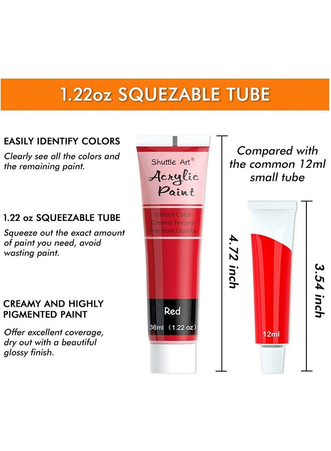 شاتل أرت مجموعة طلاء أكريليك مكونة من 30 لونًا، أنابيب سعة 36 مل مع 3 فرش، طلاء أكريليك من فئة الفنان للأطفال والكبار والمبتدئين، يرسمون على الصخور الخشبية المصنوعة من القماش - Image 3