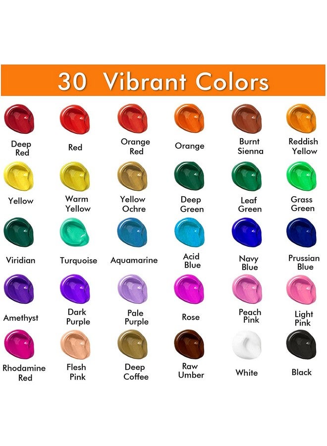 شاتل أرت مجموعة طلاء أكريليك مكونة من 30 لونًا، أنابيب سعة 36 مل مع 3 فرش، طلاء أكريليك من فئة الفنان للأطفال والكبار والمبتدئين، يرسمون على الصخور الخشبية المصنوعة من القماش - Image 2