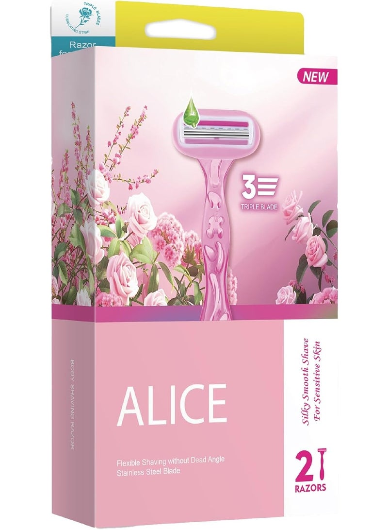 Alice Razor for Women – Set of 2 Body Shavers – Triple Stainless Blades, Flexible Head – Light Pink – For Sensitive Skin - Image 5