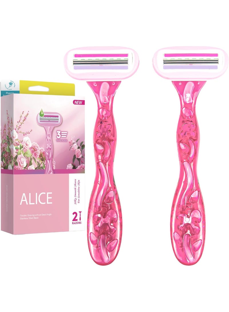 Alice Razor for Women – Set of 2 Body Shavers – Triple Stainless Blades, Flexible Head – Light Pink – For Sensitive Skin - Image 1