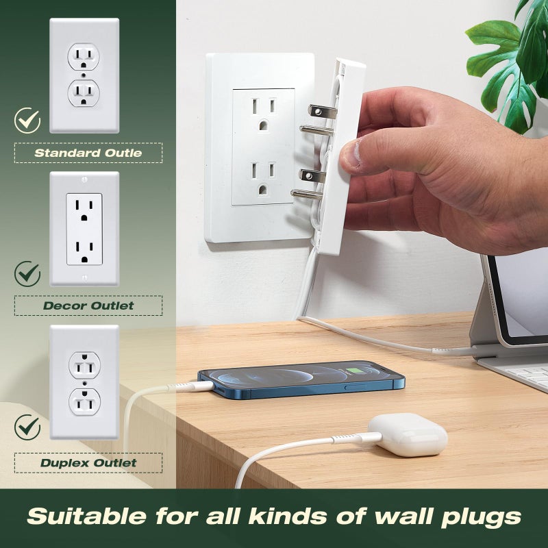 Saker Dual 5ft Flat Extension Cord with 6 Outlets, 1625W | Outlet Cover Extension Cord, Flat Plug, Baby Proof, Universal Size for Home, Kitchen, Office | Safe Outlet Concealer - Image 4