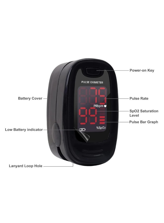 Pulse Oximeter جهاز قياس نسبة الأكسجين في الدم ونبضات القلب الرقمي - مراقب دقيق لتشبع الأكسجين (SpO2) ومعدل النبض مع رسم بياني وشاشة LED - جهاز طبي محمول مع حبل للتعليق - Image 2