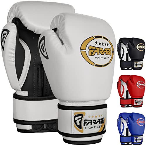Farabi Sports Kids Boxing Gloves 4, 6, 8-oz Boxing Gloves for Kids Junior Boxing Gloves Youth Boxing Gloves Boys and Girls Boxing Training Gloves for MMA Muay Thai & Punching Bag (White/Black, 4-oz) - Image 1