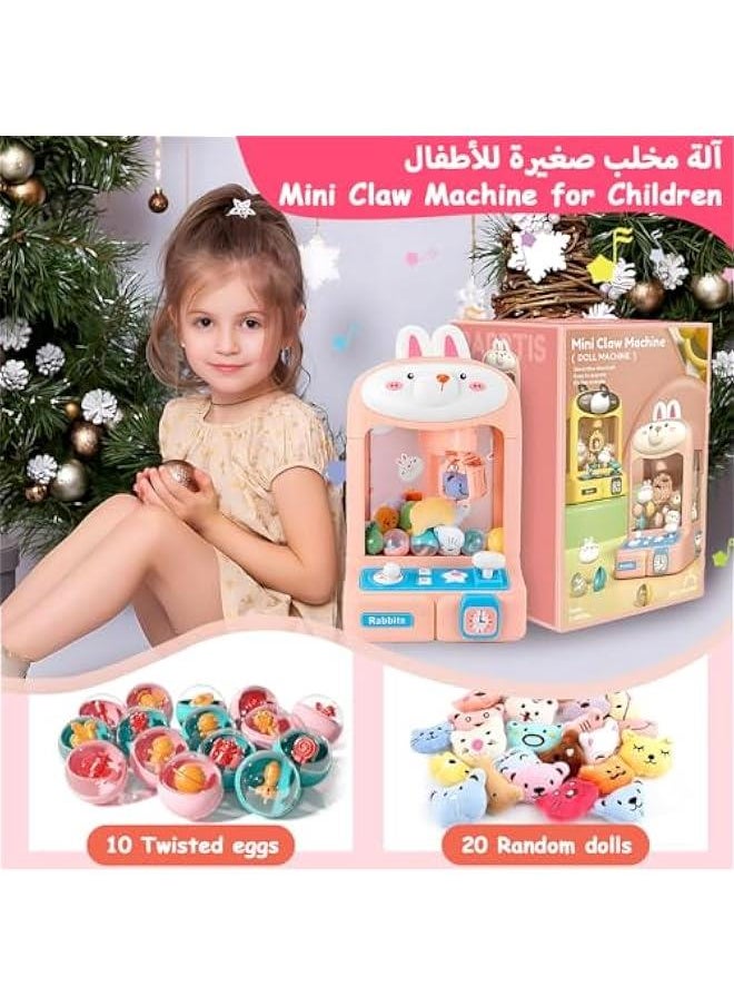 BWSJ Mini Claw hine Kids Candy Vending Grabber Toy Electronic Arcade Game hine with Adjustable Sound Music Pink Prize Dispenser Toy with 20 Plush Dolls 10 Twist Egg for Kids Party  - Image 2