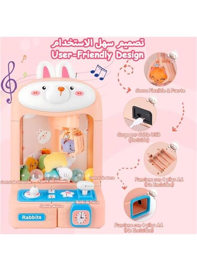 BWSJ Mini Claw hine Kids Candy Vending Grabber Toy Electronic Arcade Game hine with Adjustable Sound Music Pink Prize Dispenser Toy with 20 Plush Dolls 10 Twist Egg for Kids Party  - Image 3