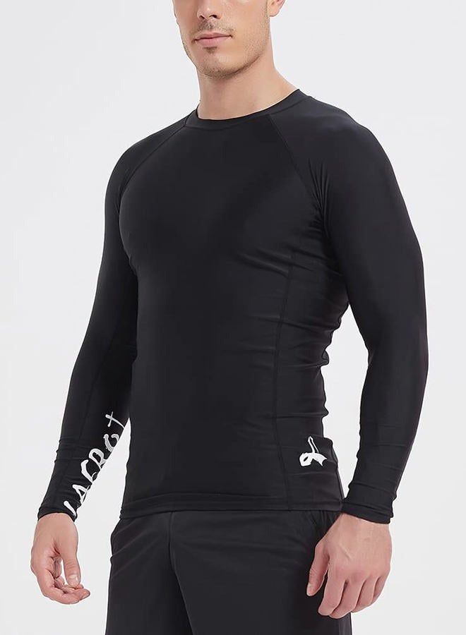 LAFROI Men's Long Sleeve UPF 50+ Baselayer Skins Performance Fit Compression Rash Guard-CLYYB, Asym Black, L - Image 2